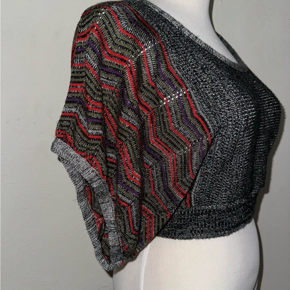 VTG crop sweater top grey red purple black Y2K made in USA scoop neck M - Picture 2 of 13
